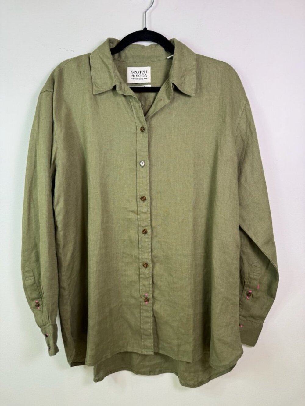 Scotch & Soda Green Oversized 100% Linen Long Sleeve Button Up Shirt 38